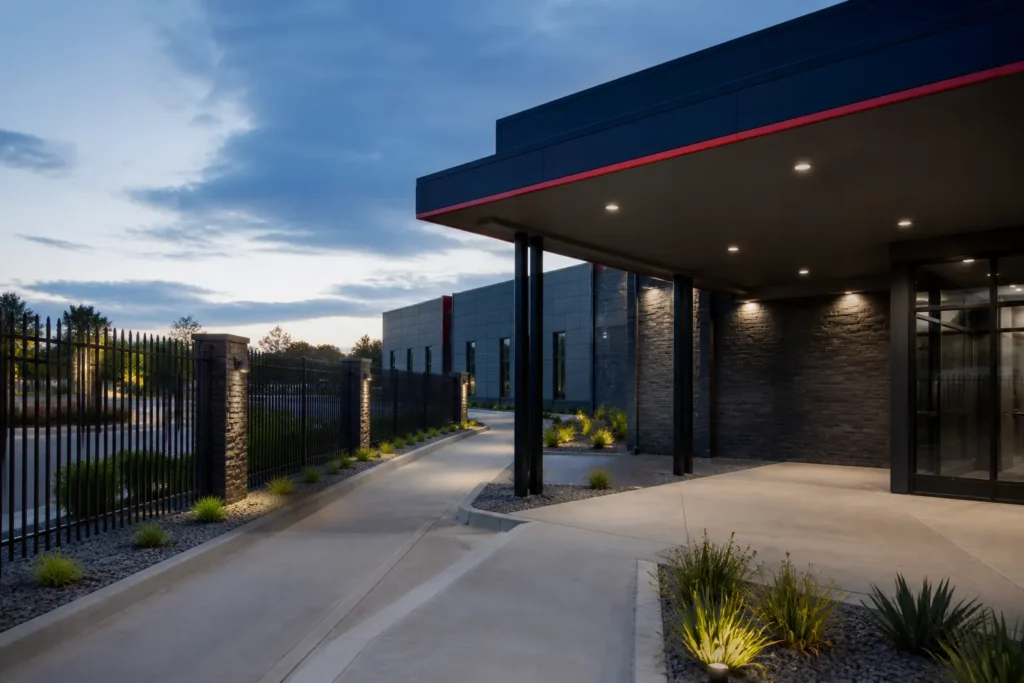 People-free commercial property perimeter and covered entry